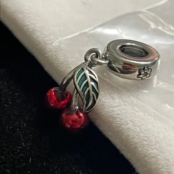 Cherry fruit dangle charm fits Pandora bracelet or necklace S925 Sterling Silver - Picture 2 of 5